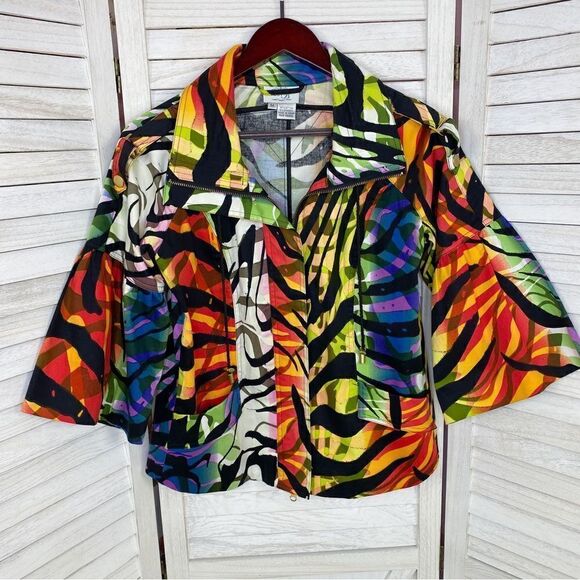 Just B Rainbow Tiger Stripe Flared 3/4 Sleeve Jacket Medium - Picture 9 of 13
